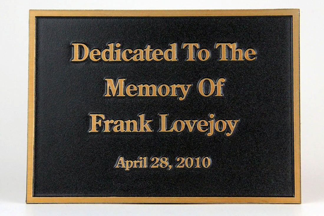 Custom  black and gold dedication plaque